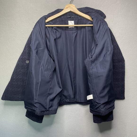 Lauren Conrad Womens Plus 1X Navy Plaid Double-Breasted Peacoat Jacket - Picture 5 of 7